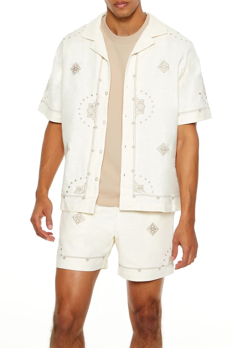  Forever 21 Embroidered Geo Shirt - cream multi - Bonton