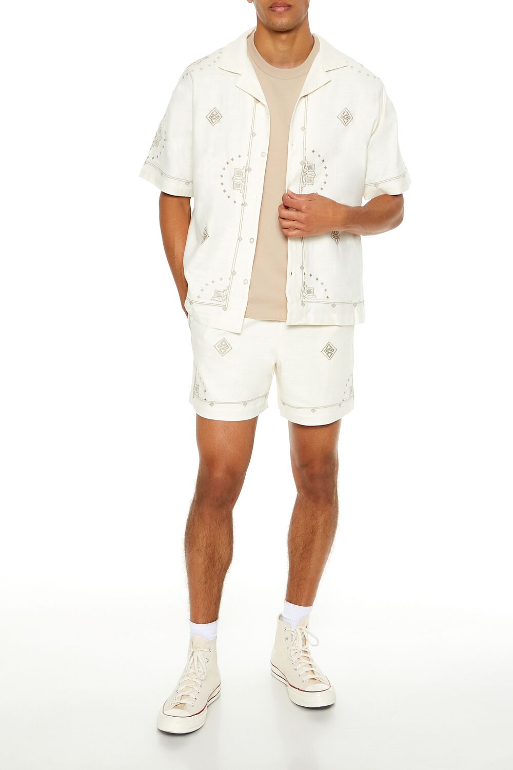  Forever 21 Embroidered Geo Shirt - cream multi - Bonton