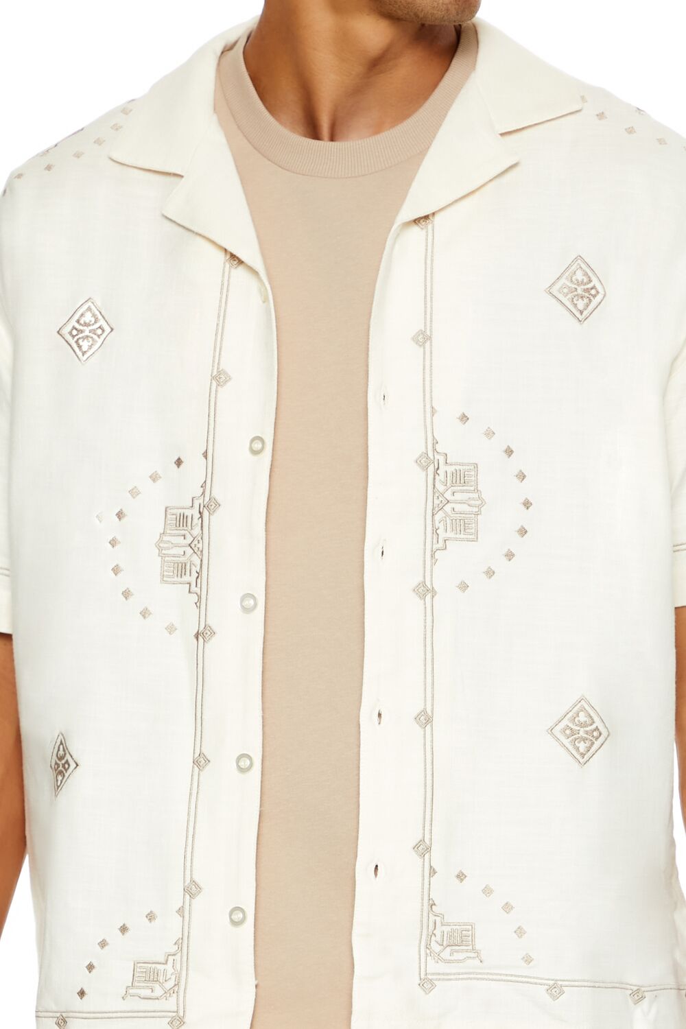  Forever 21 Embroidered Geo Shirt - cream multi - Bonton