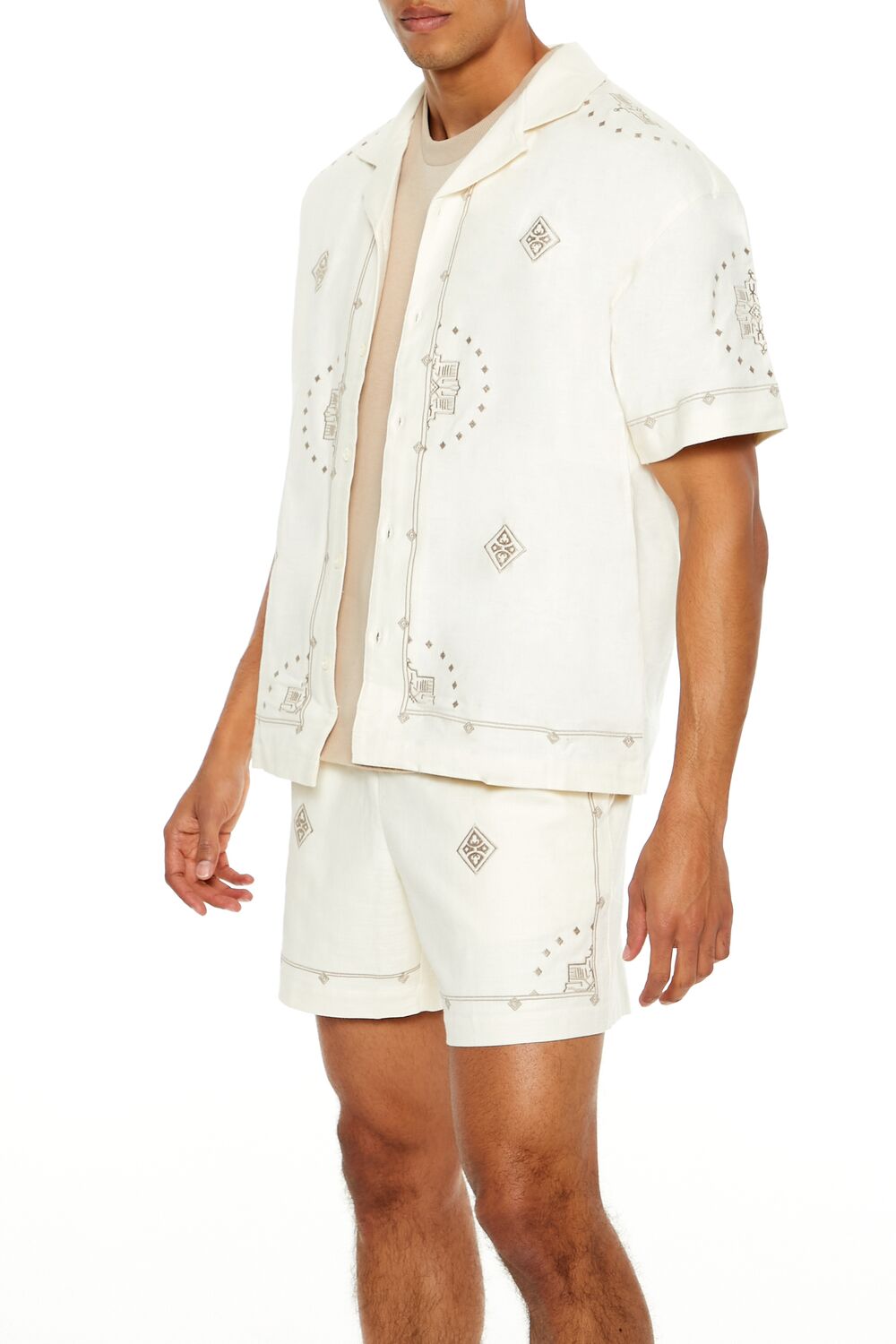  Forever 21 Embroidered Geo Shirt - cream multi - Bonton