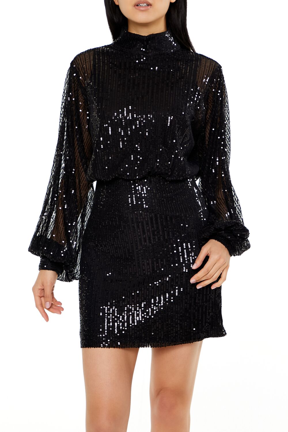 Forever 21 Sequin High-Neck Mini Dress - black-swatch - Bonton
