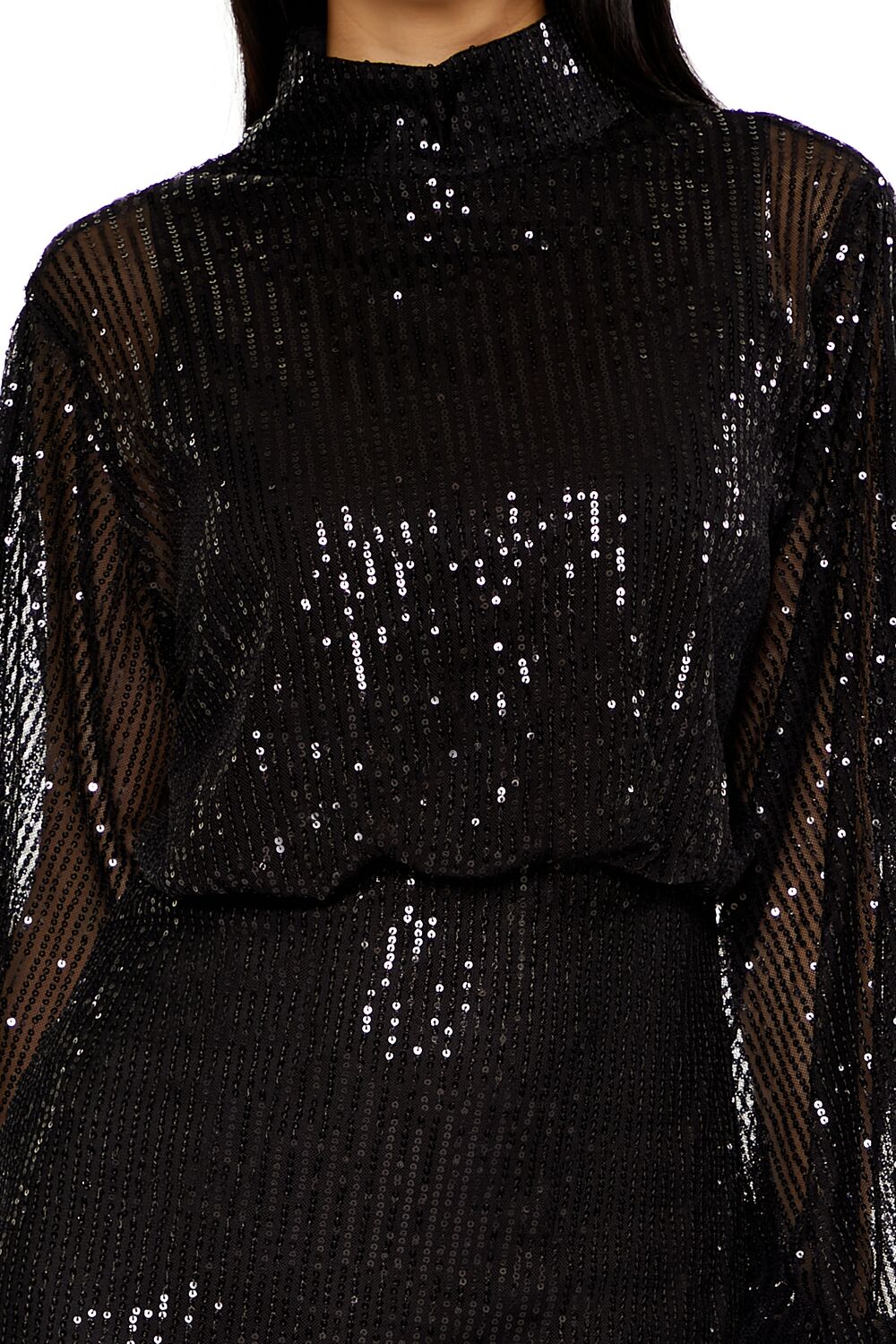  Forever 21 Sequin High-Neck Mini Dress - black-swatch - Bonton