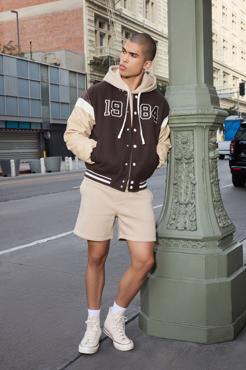  Forever 21 1984 Varsity Bomber Jacket - cocoa-multi - Bonton