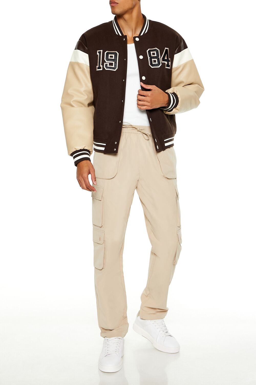  Forever 21 1984 Varsity Bomber Jacket - cocoa-multi - Bonton