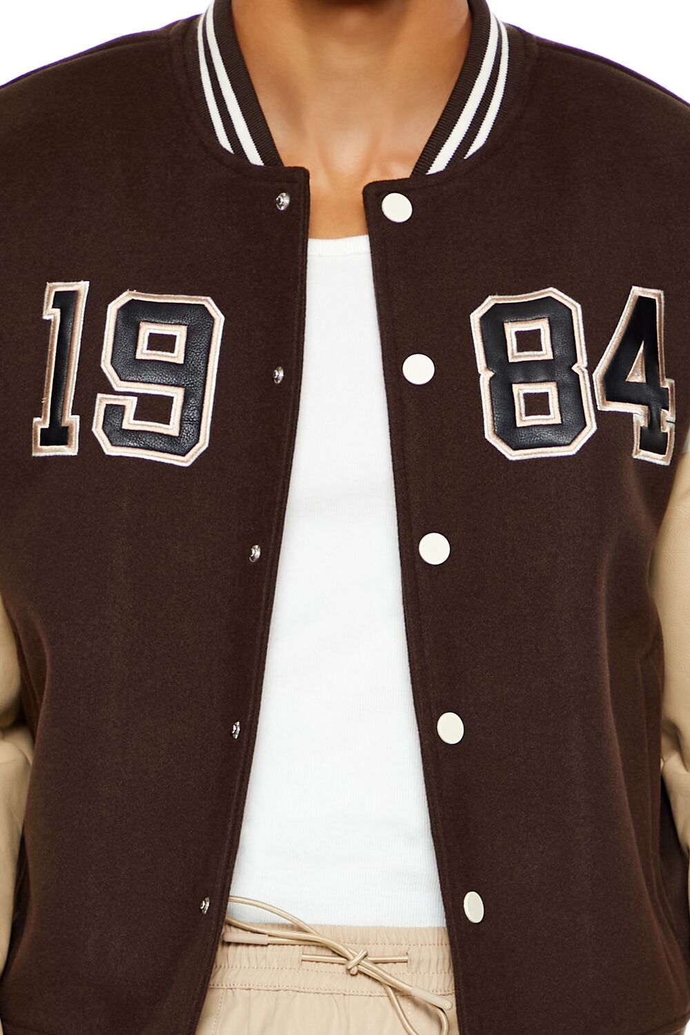  Forever 21 1984 Varsity Bomber Jacket - cocoa-multi - Bonton