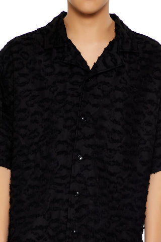 Frayed Jacquard Cuban Collar Shirt