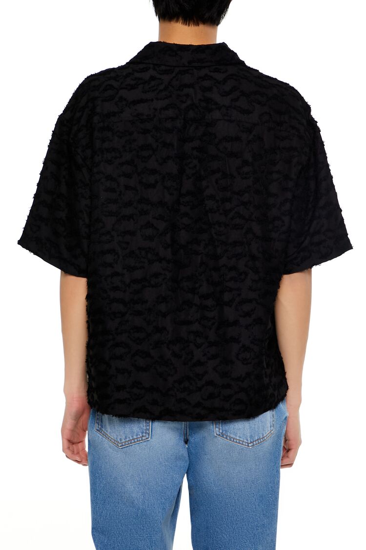  Forever 21 Frayed Jacquard Cuban Collar Shirt - black - Bonton
