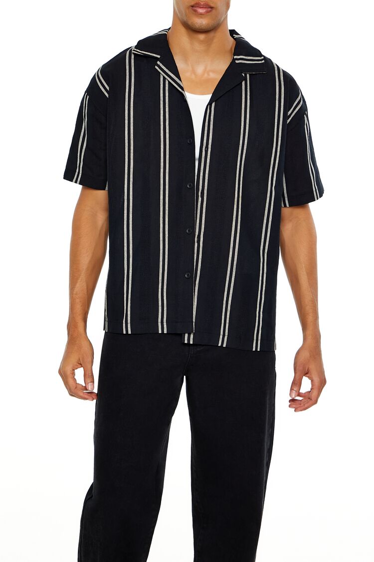 Forever 21 Textured Striped Shirt - black cream - Bonton