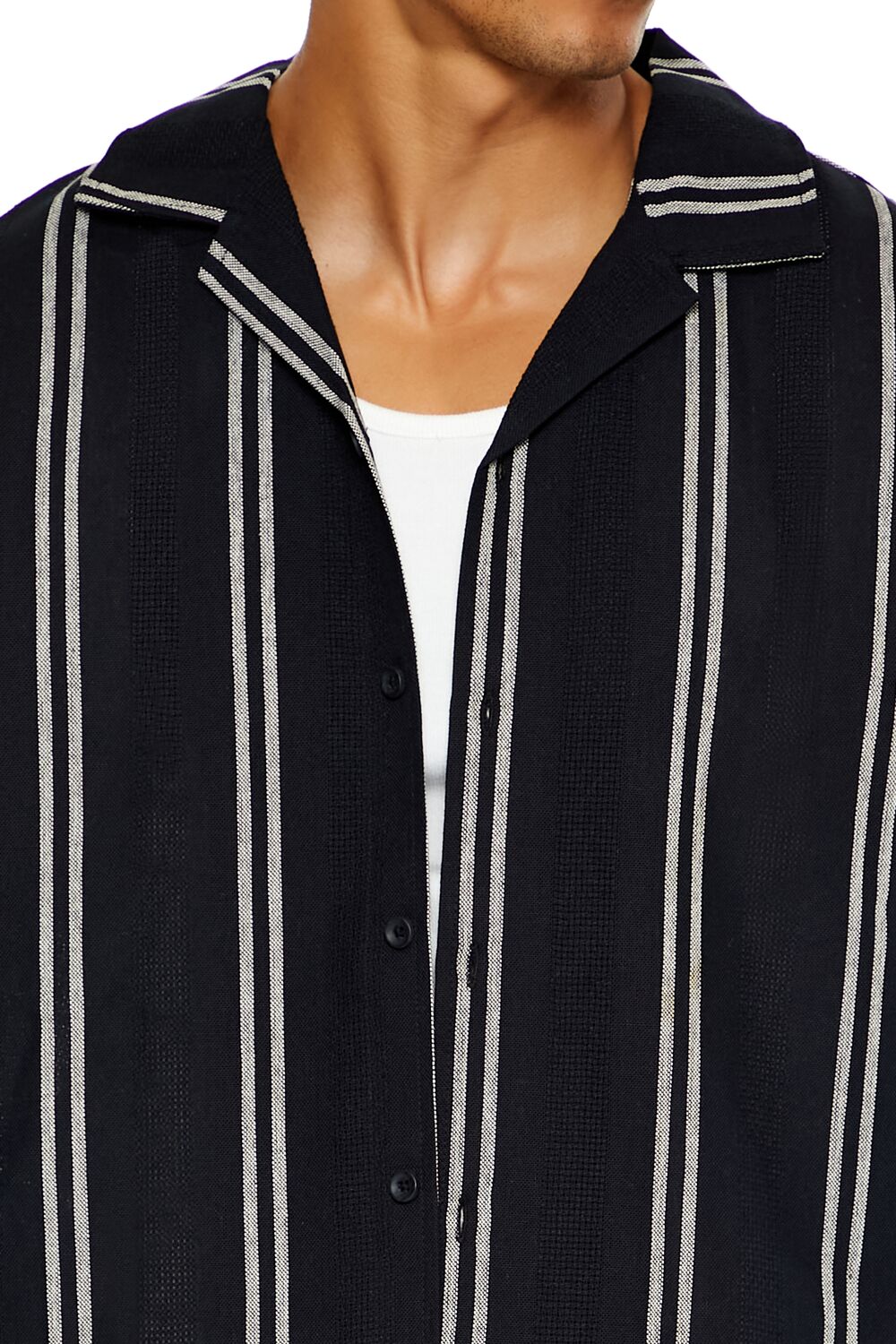  Forever 21 Textured Striped Shirt - black cream - Bonton