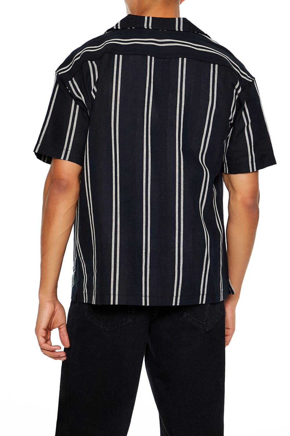  Forever 21 Textured Striped Shirt - black cream - Bonton