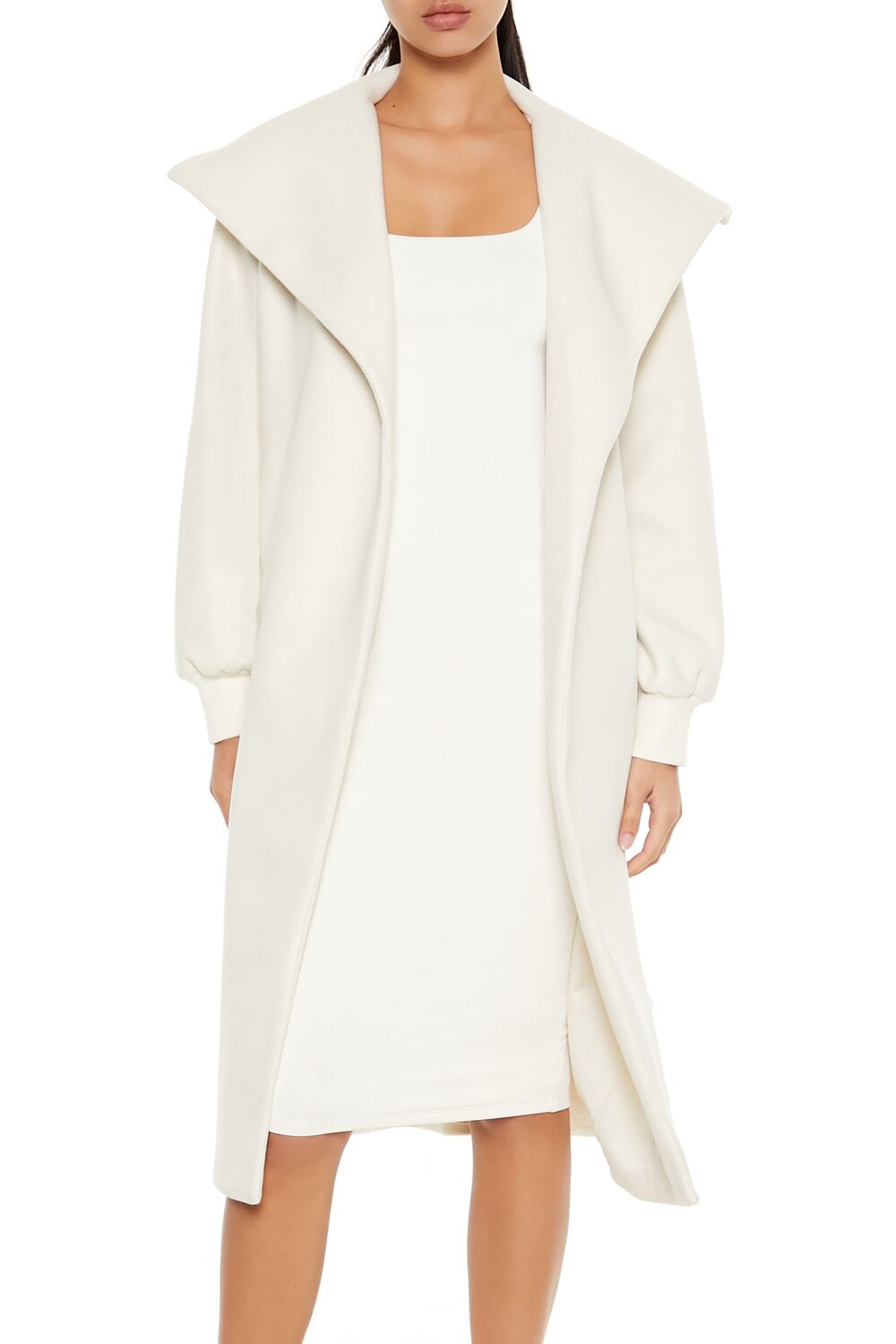  Forever 21 Longline Tie-Waist Coat - cream - Bonton