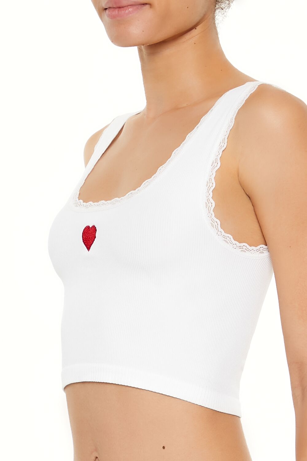  Forever 21 Seamless Heart Embroidered Bralette - white-red - Bonton
