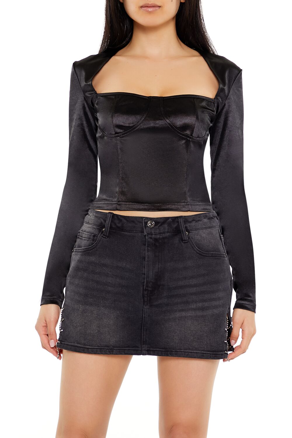  Forever 21 Square-Neck Bustier Crop Top - black - Bonton