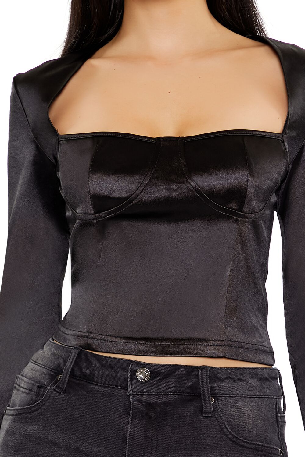  Forever 21 Square-Neck Bustier Crop Top - black - Bonton