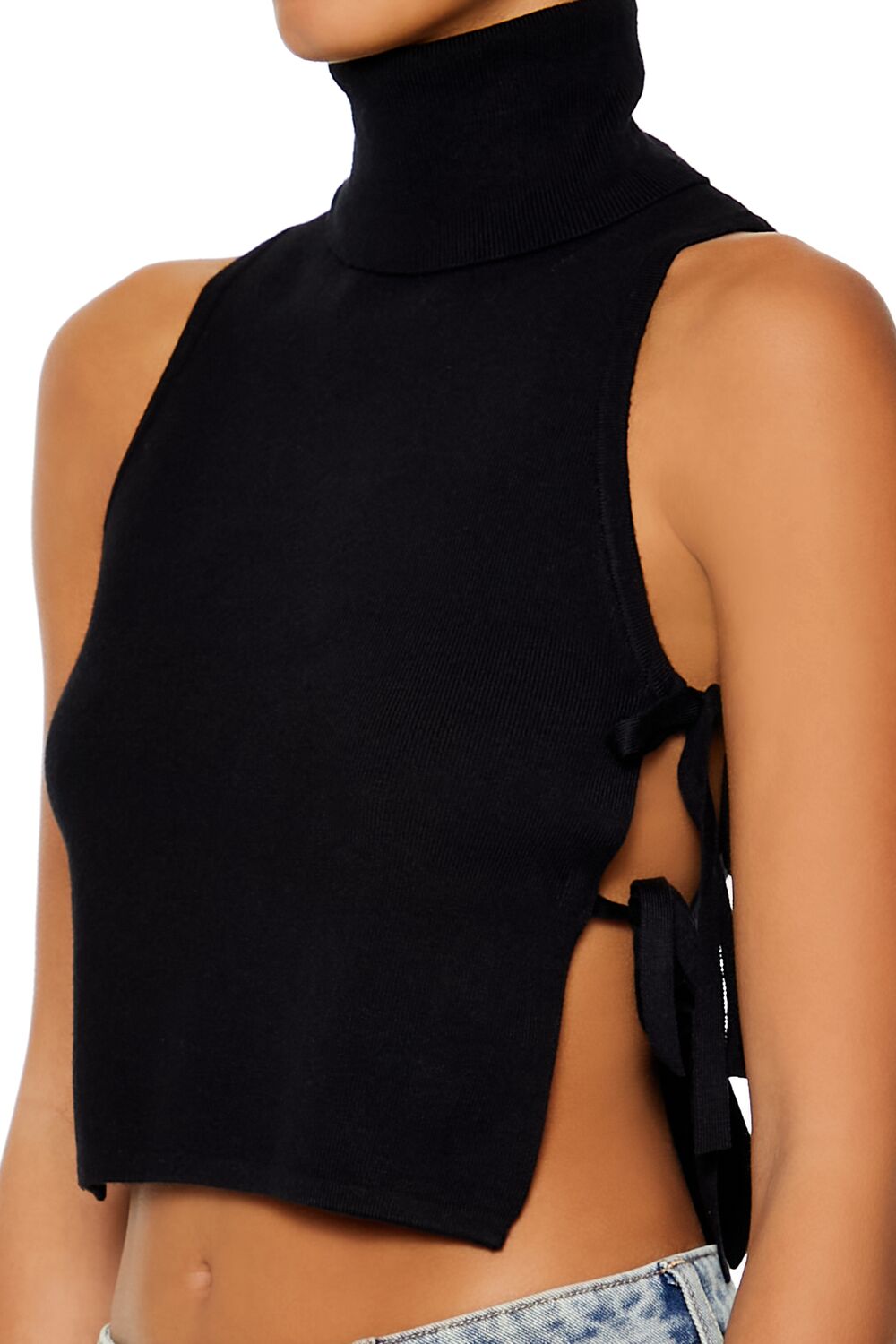  Forever 21 Sweater-Knit Open-Side Crop Top - black - Bonton
