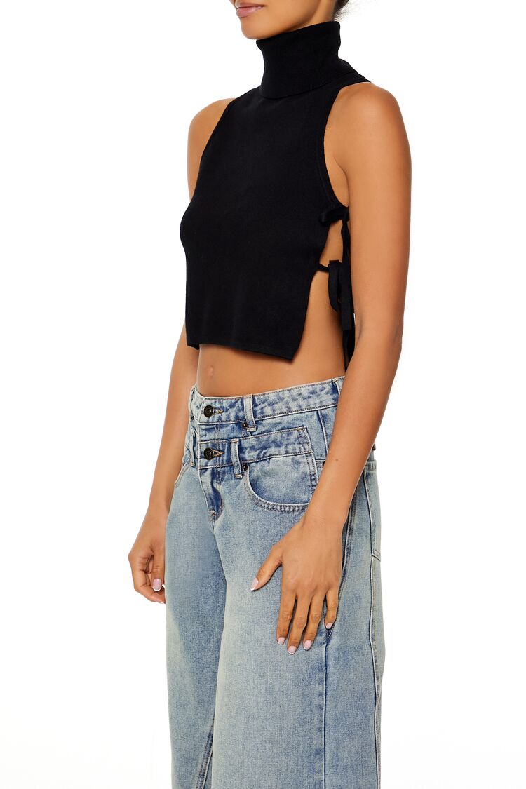  Forever 21 Sweater-Knit Open-Side Crop Top - black - Bonton
