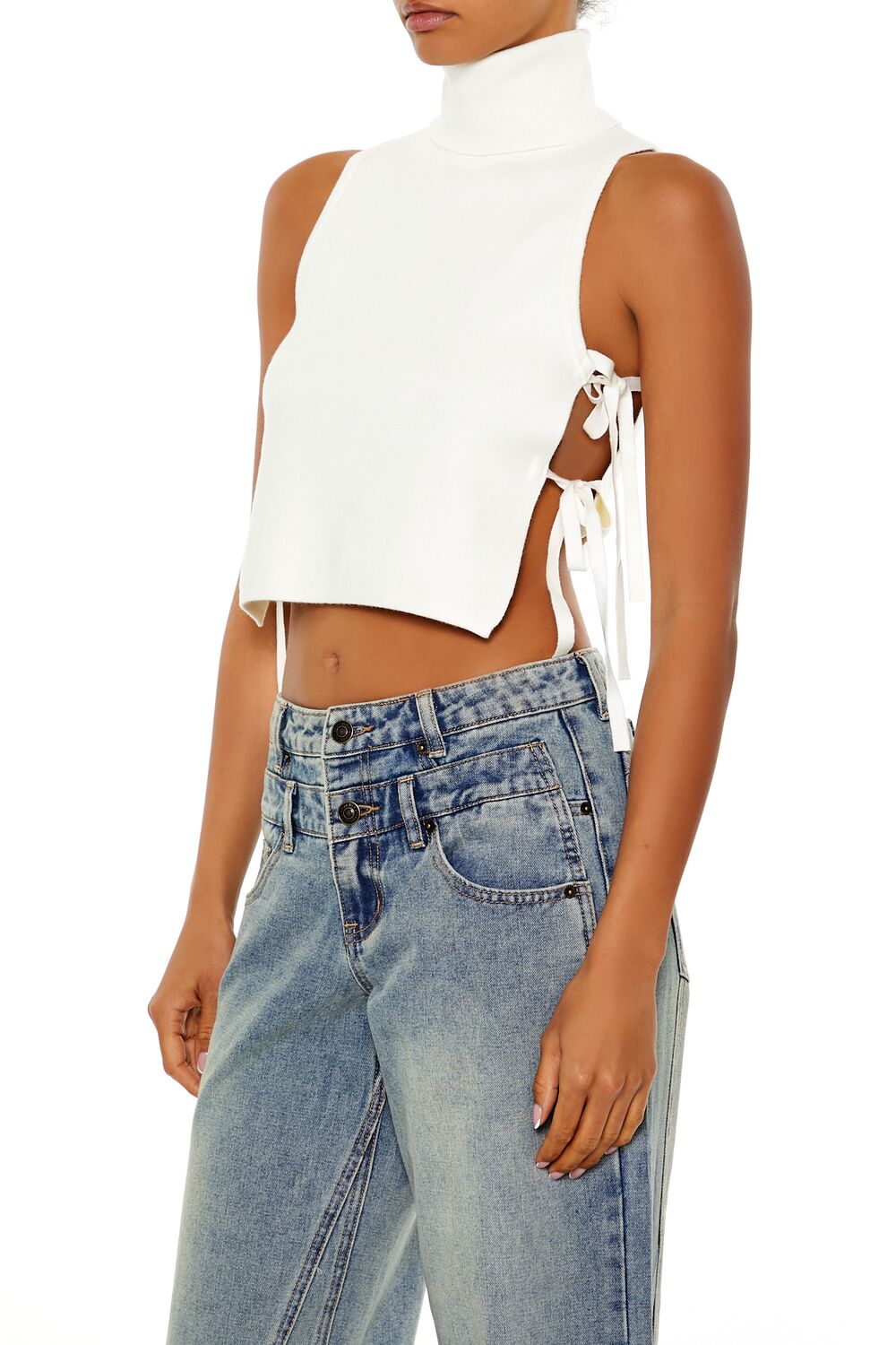  Forever 21 Sweater-Knit Open-Side Crop Top - black - Bonton