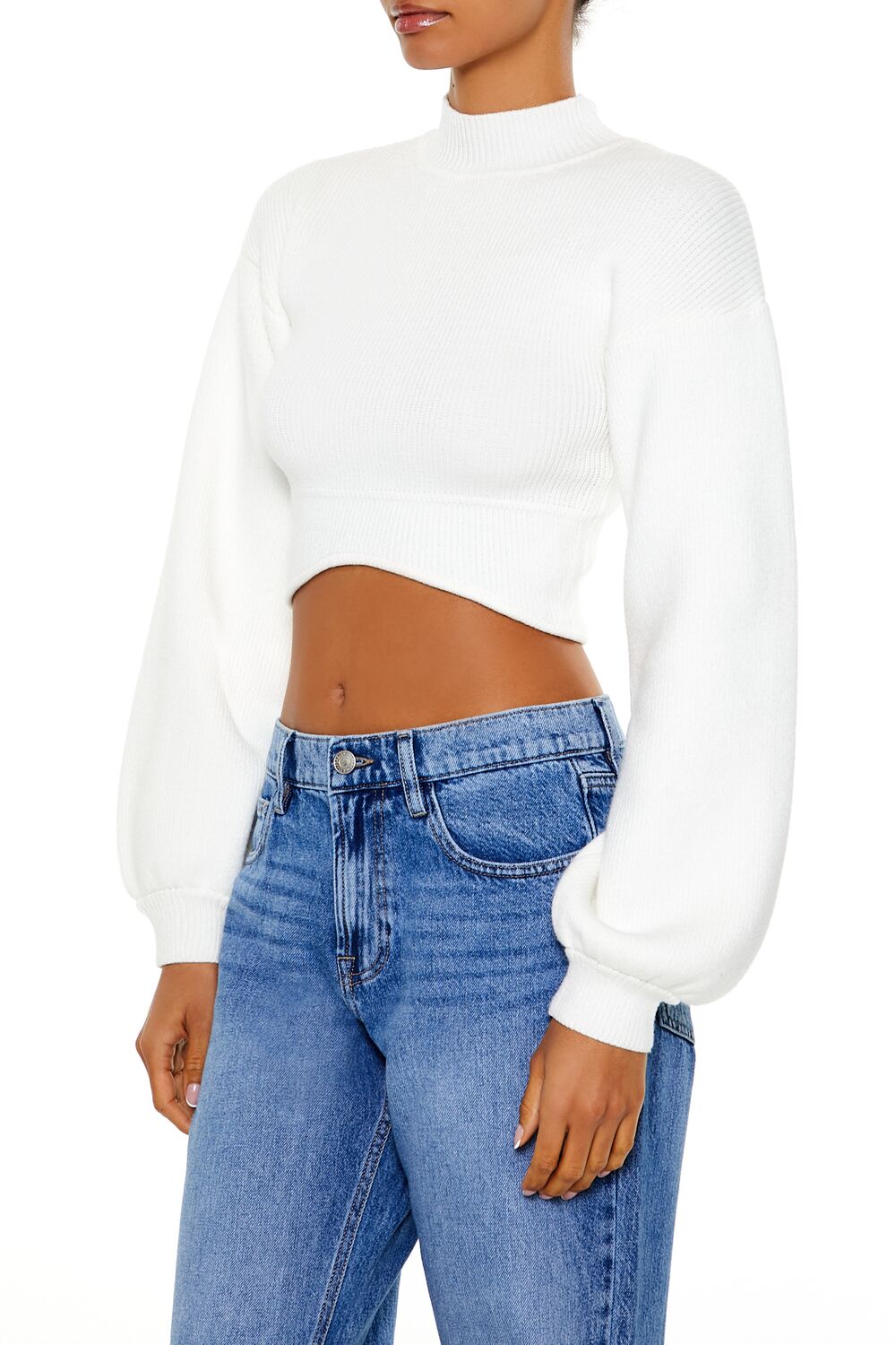  Forever 21 Mock Neck Cropped Sweater - cream - Bonton
