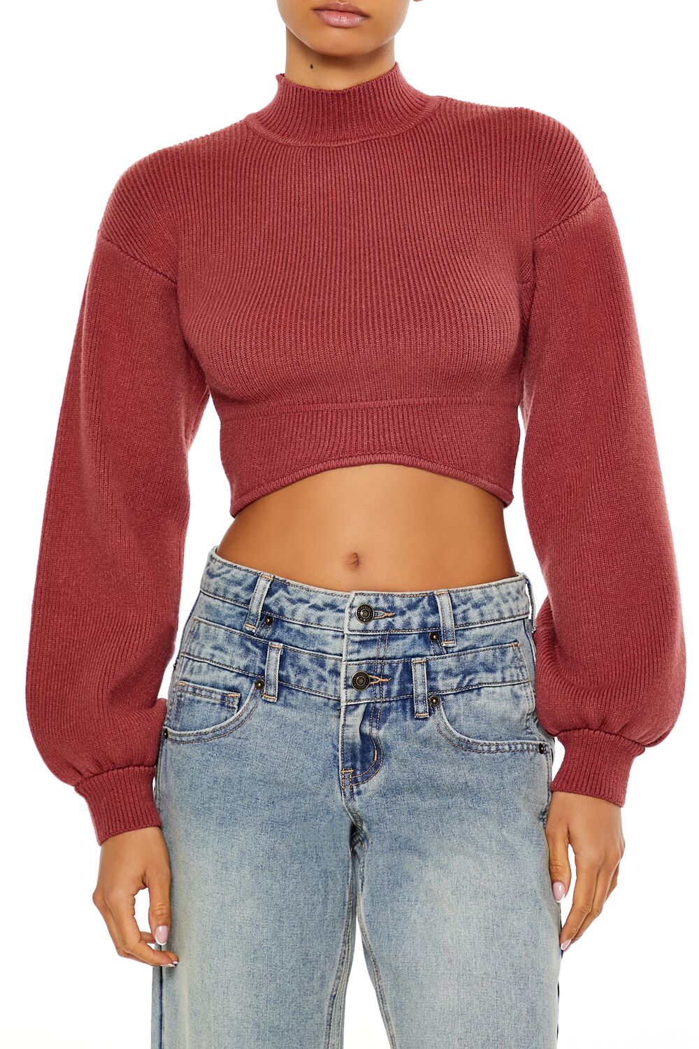  Forever 21 Mock Neck Cropped Sweater - cream - Bonton