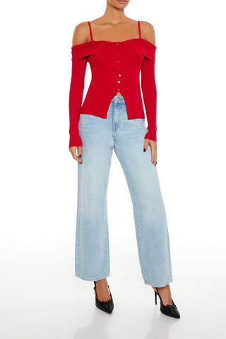 Open-Shoulder Sweater-Knit Top