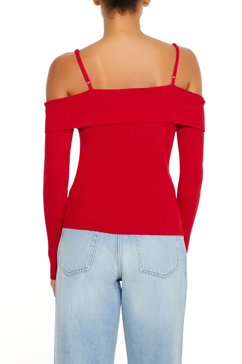  Forever 21 Open-Shoulder Sweater-Knit Top - red - Bonton