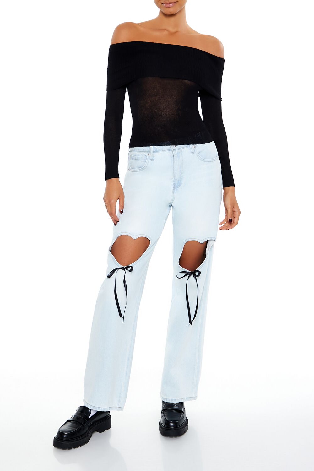  Forever 21 Foldover Off-the-Shoulder Sweater - pale green - Bonton
