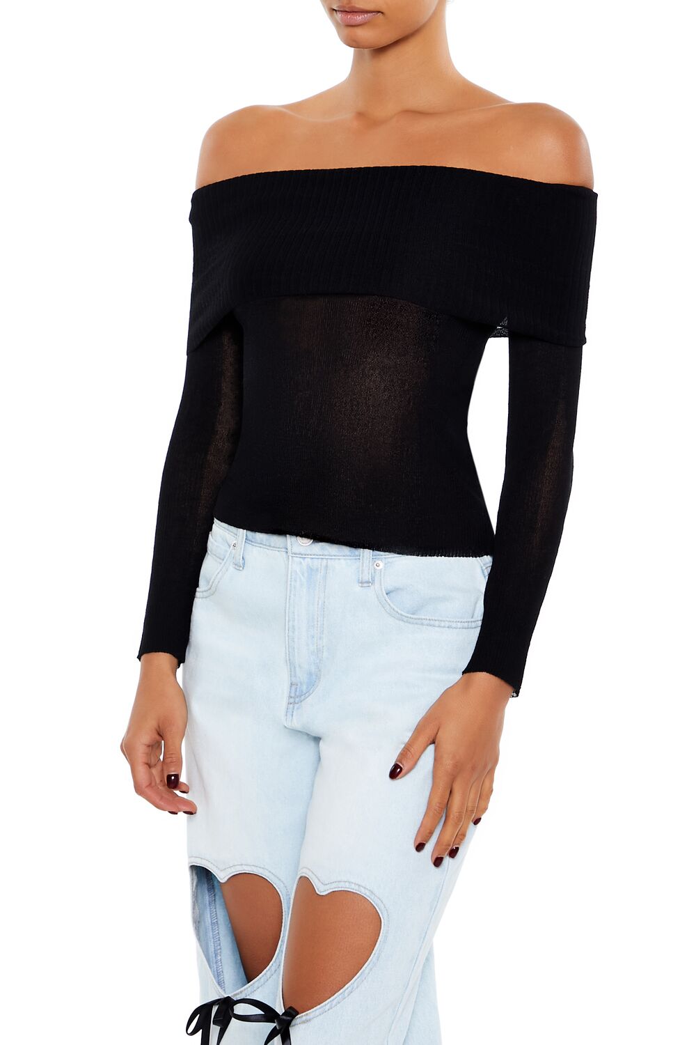  Forever 21 Foldover Off-the-Shoulder Sweater - pale green - Bonton