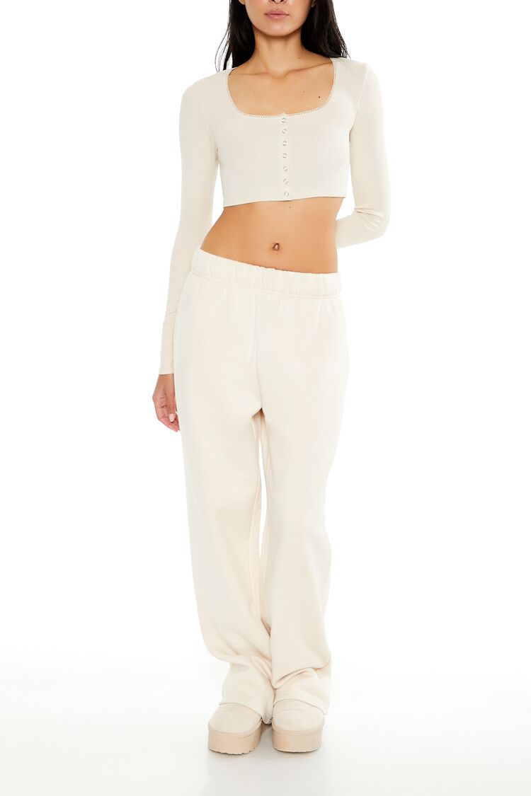  Forever 21 Square-Neck Cropped Henley Tee - birch - Bonton