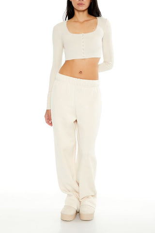 Square-Neck Cropped Henley Tee
