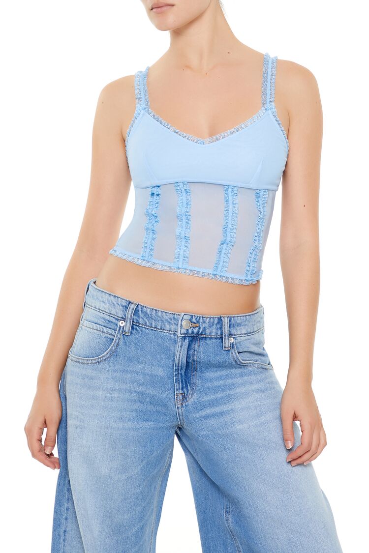  Forever 21 Mesh Ruffle-Trim Cropped Cami - azalea - Bonton