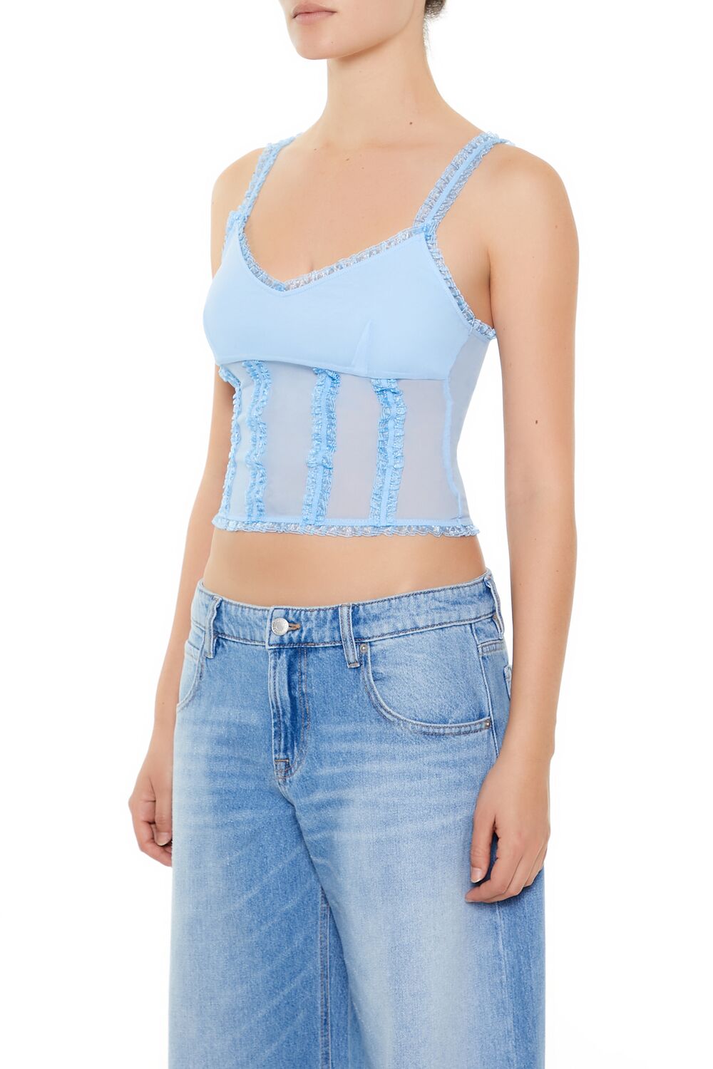  Forever 21 Mesh Ruffle-Trim Cropped Cami - azalea - Bonton