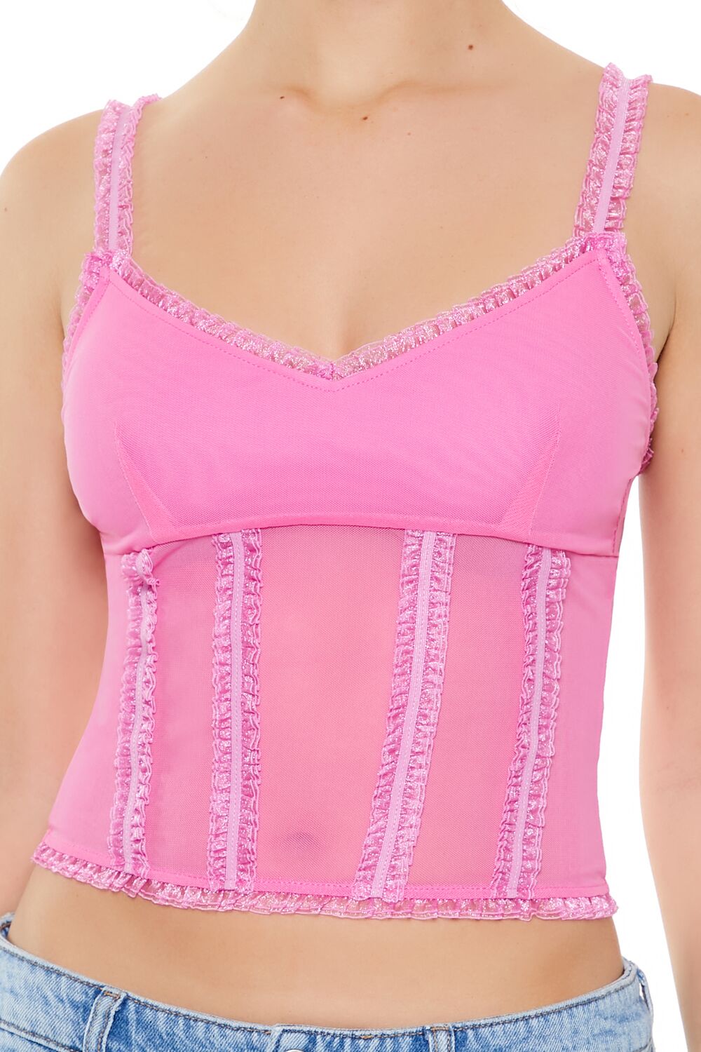  Forever 21 Mesh Ruffle-Trim Cropped Cami - azalea - Bonton