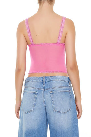Mesh Ruffle-Trim Cropped Cami