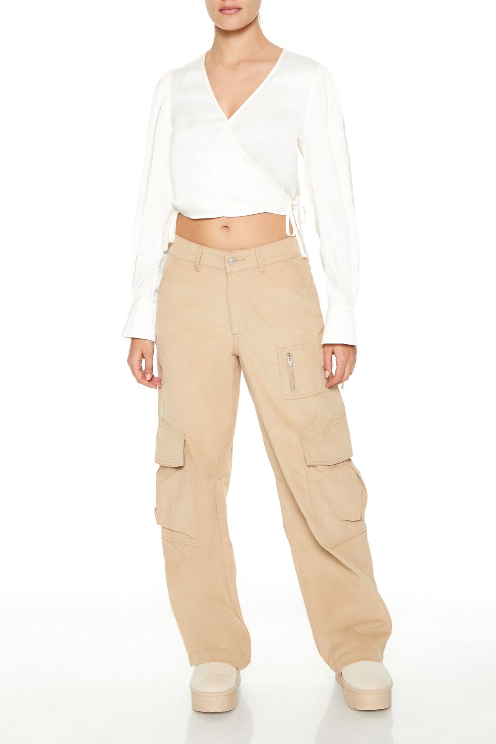  Forever 21 Tie-Front Wrap Crop Top - turkish coffee - Bonton