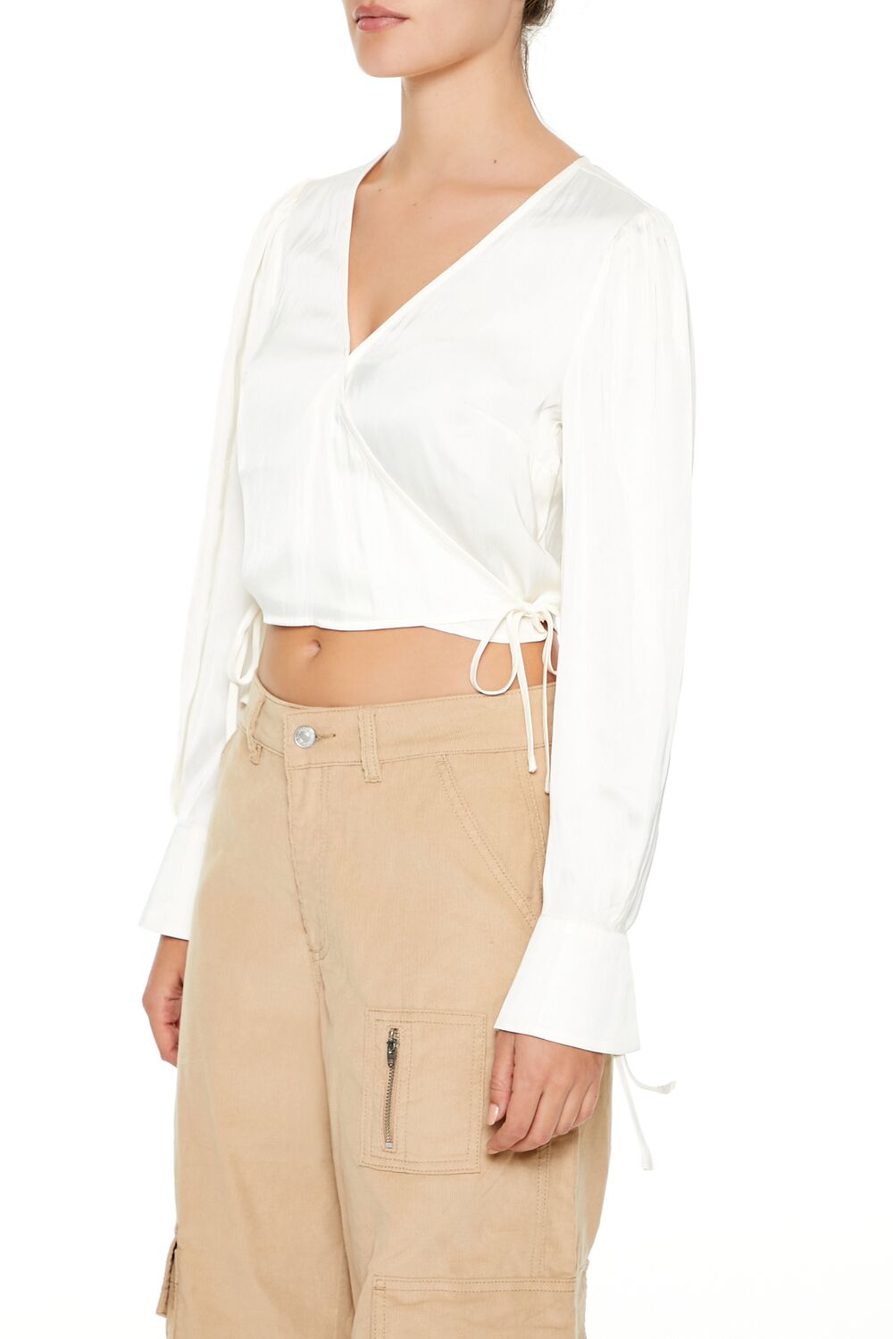  Forever 21 Tie-Front Wrap Crop Top - turkish coffee - Bonton