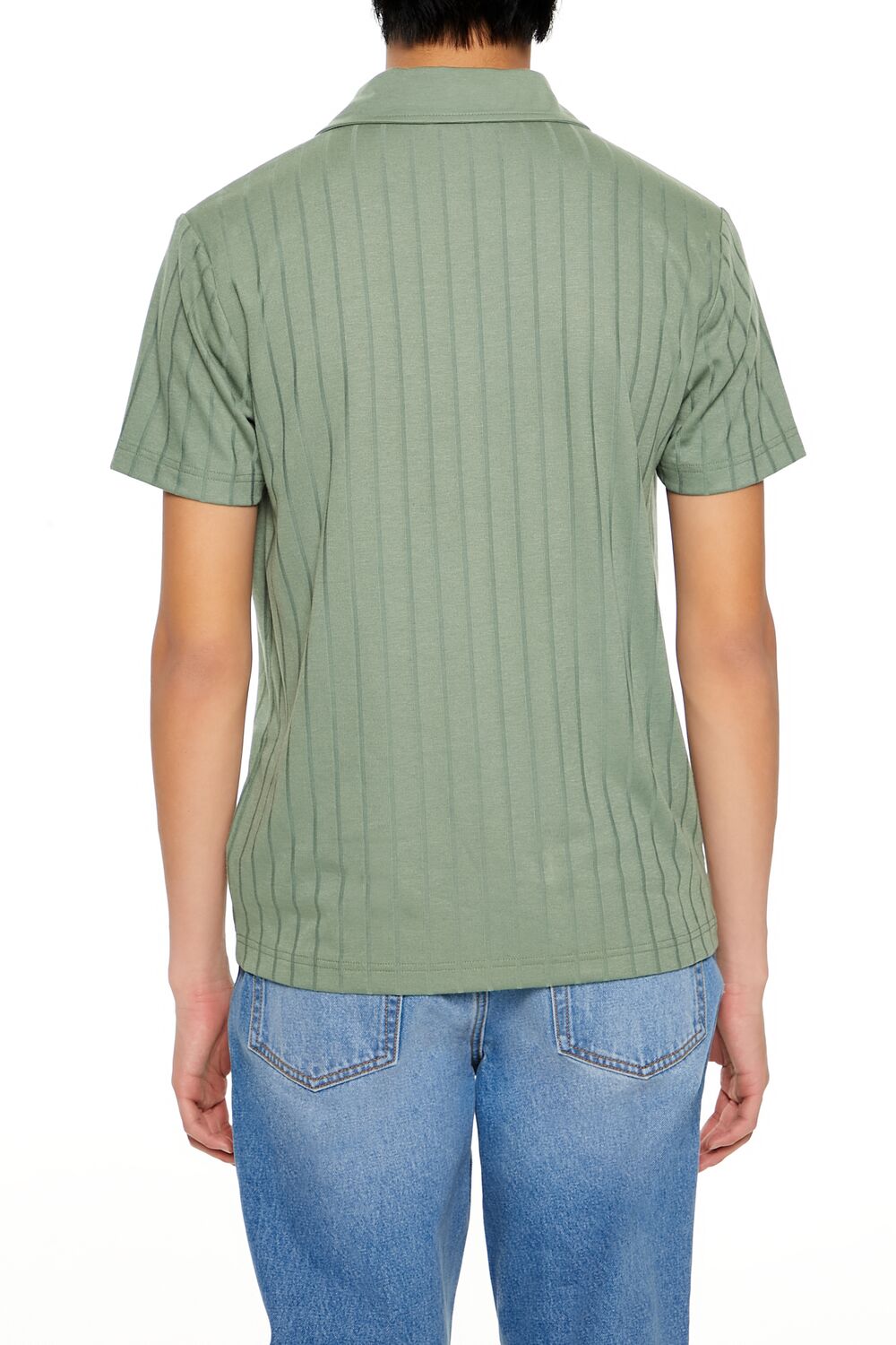  Forever 21 Striped Split-Neck Polo Shirt - sage - Bonton