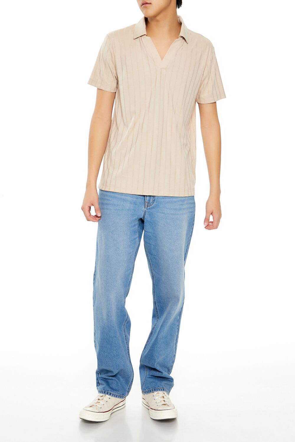  Forever 21 Striped Split-Neck Polo Shirt - sage - Bonton