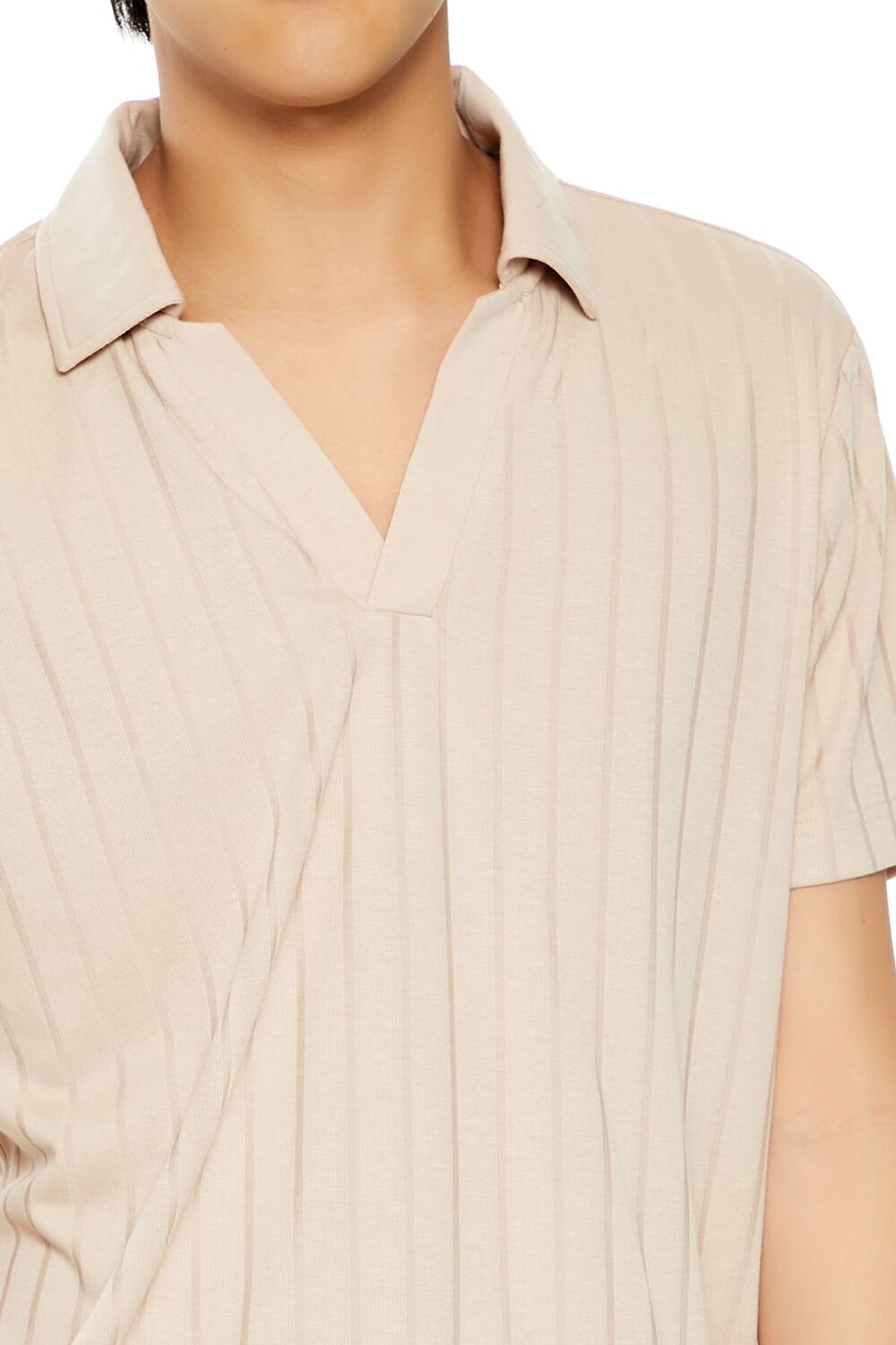  Forever 21 Striped Split-Neck Polo Shirt - sage - Bonton