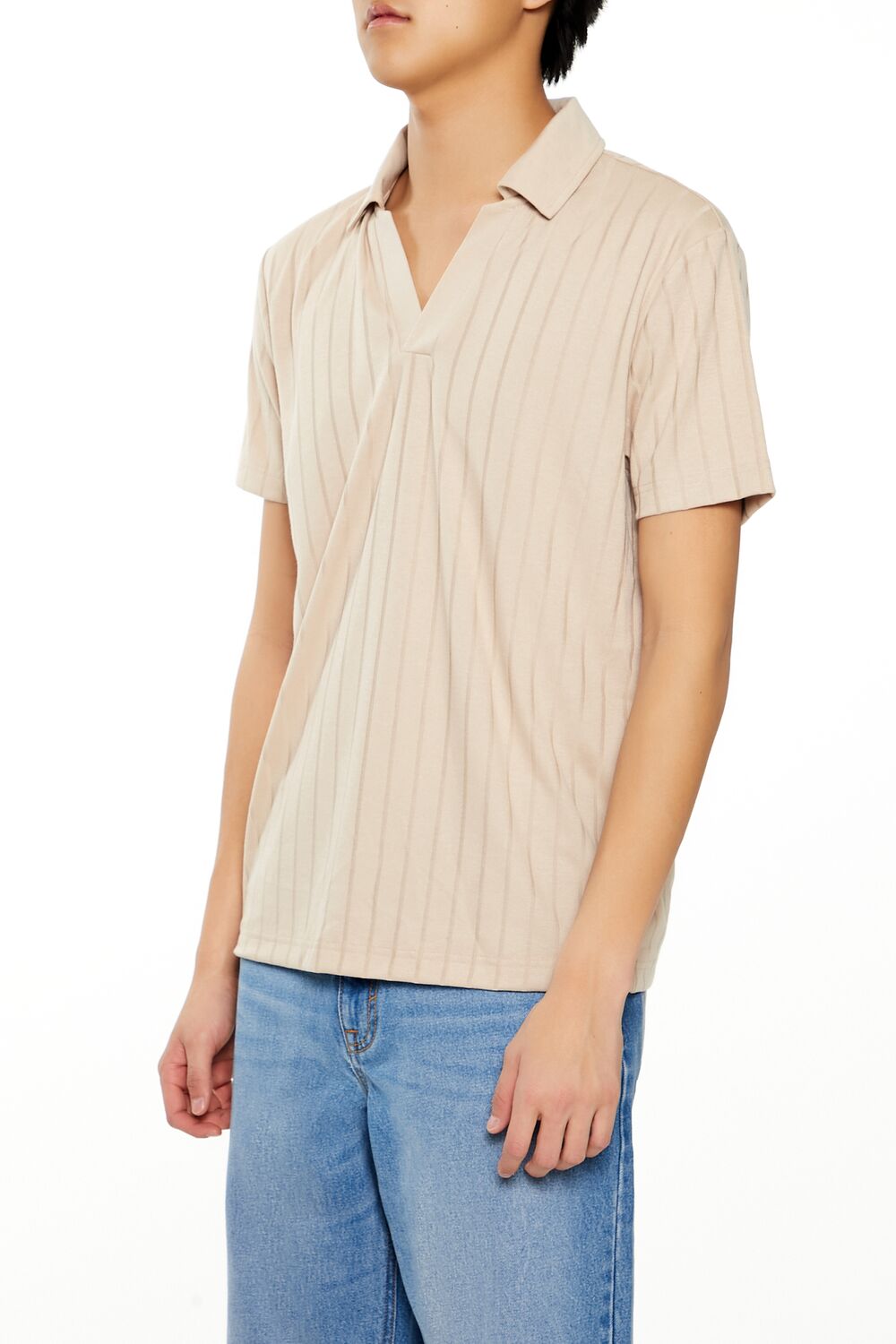  Forever 21 Striped Split-Neck Polo Shirt - sage - Bonton