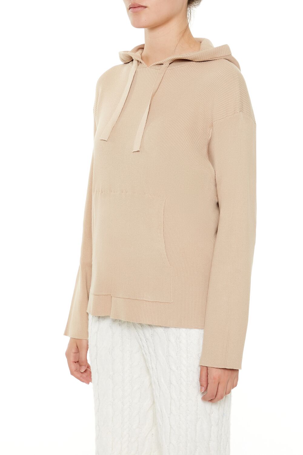  Forever 21 Sweater-Knit Drop-Sleeve Hoodie - desert sand - Bonton