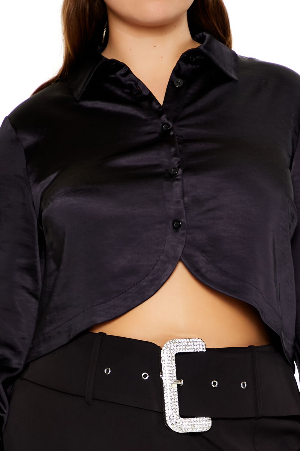  Forever 21 Plus Size Cropped Satin Shirt - black - Bonton