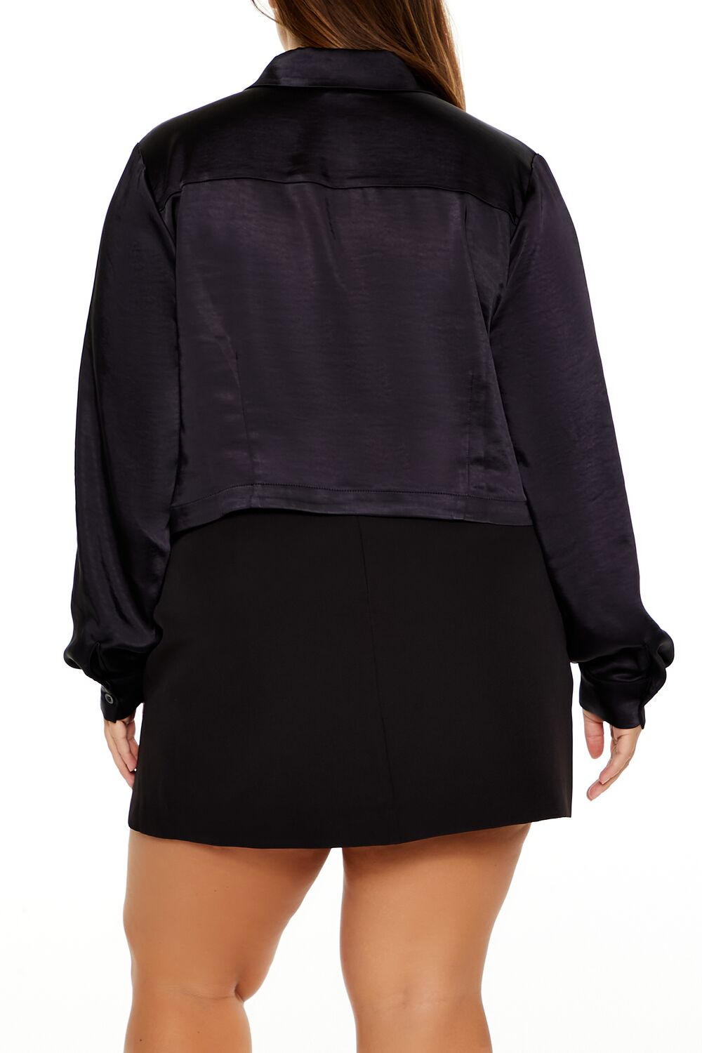 Forever 21 Plus Size Cropped Satin Shirt - black - Bonton