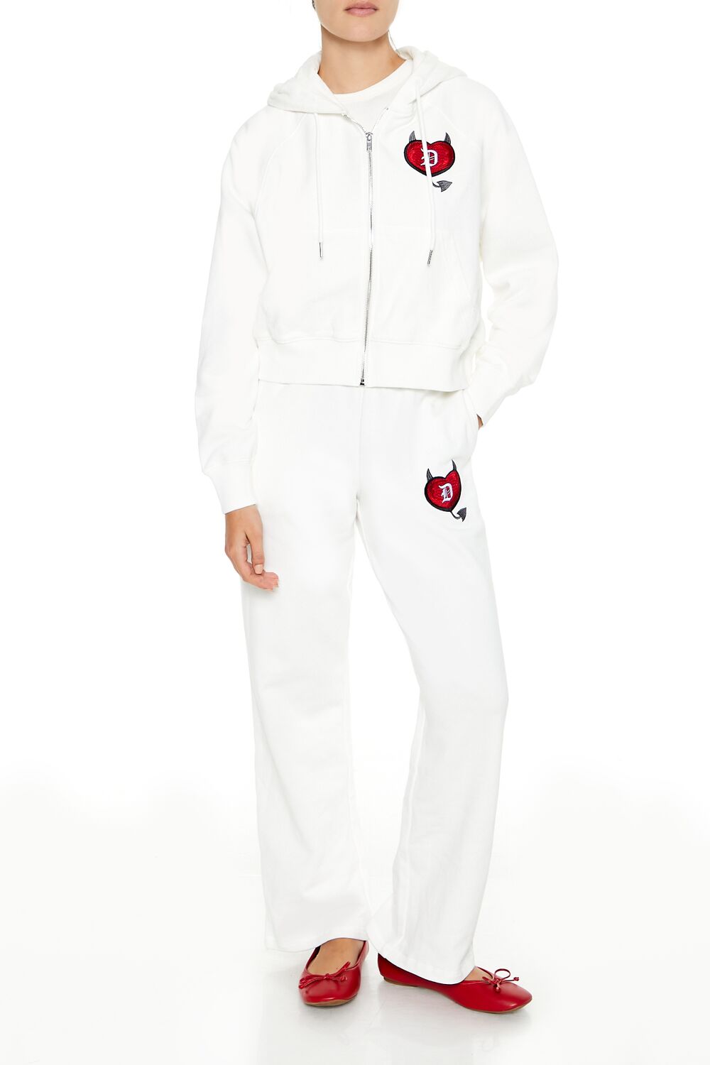  Forever 21 Stealin Hearts Patch Zip-Up Hoodie - white multi - Bonton