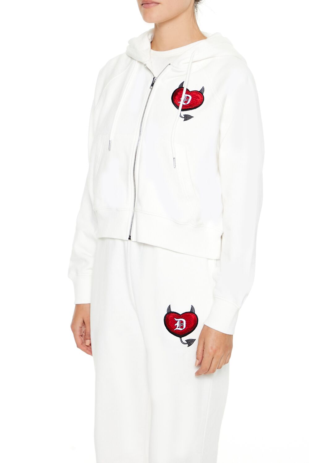  Forever 21 Stealin Hearts Patch Zip-Up Hoodie - white multi - Bonton