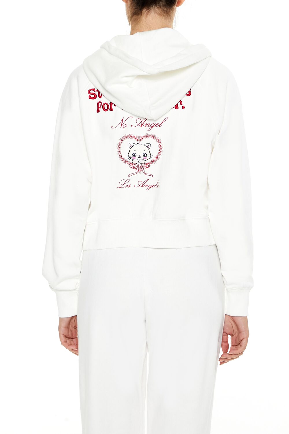  Forever 21 Stealin Hearts Patch Zip-Up Hoodie - white multi - Bonton
