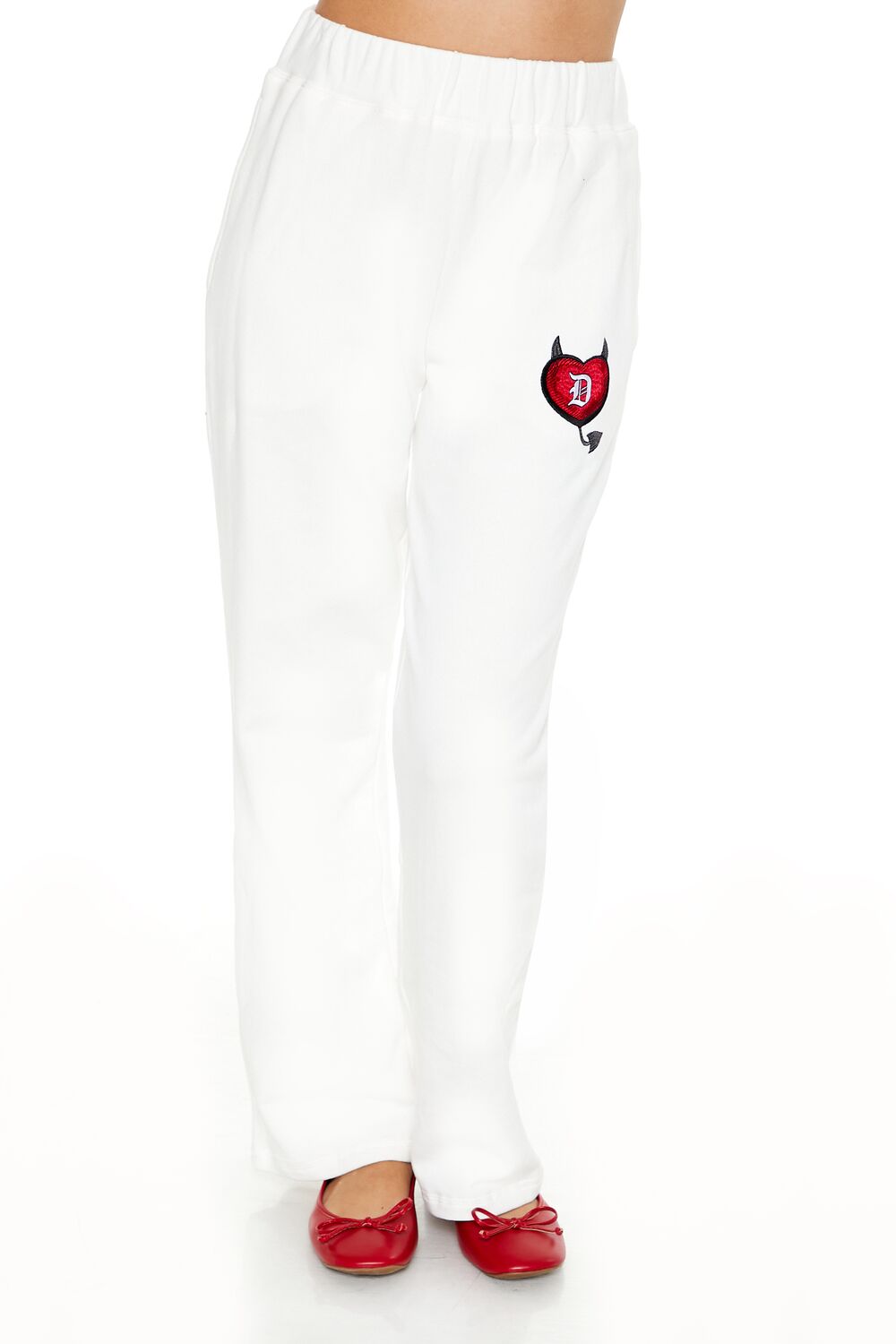  Forever 21 Embroidered Devil Heart Sweatpants - white-multi - Bonton