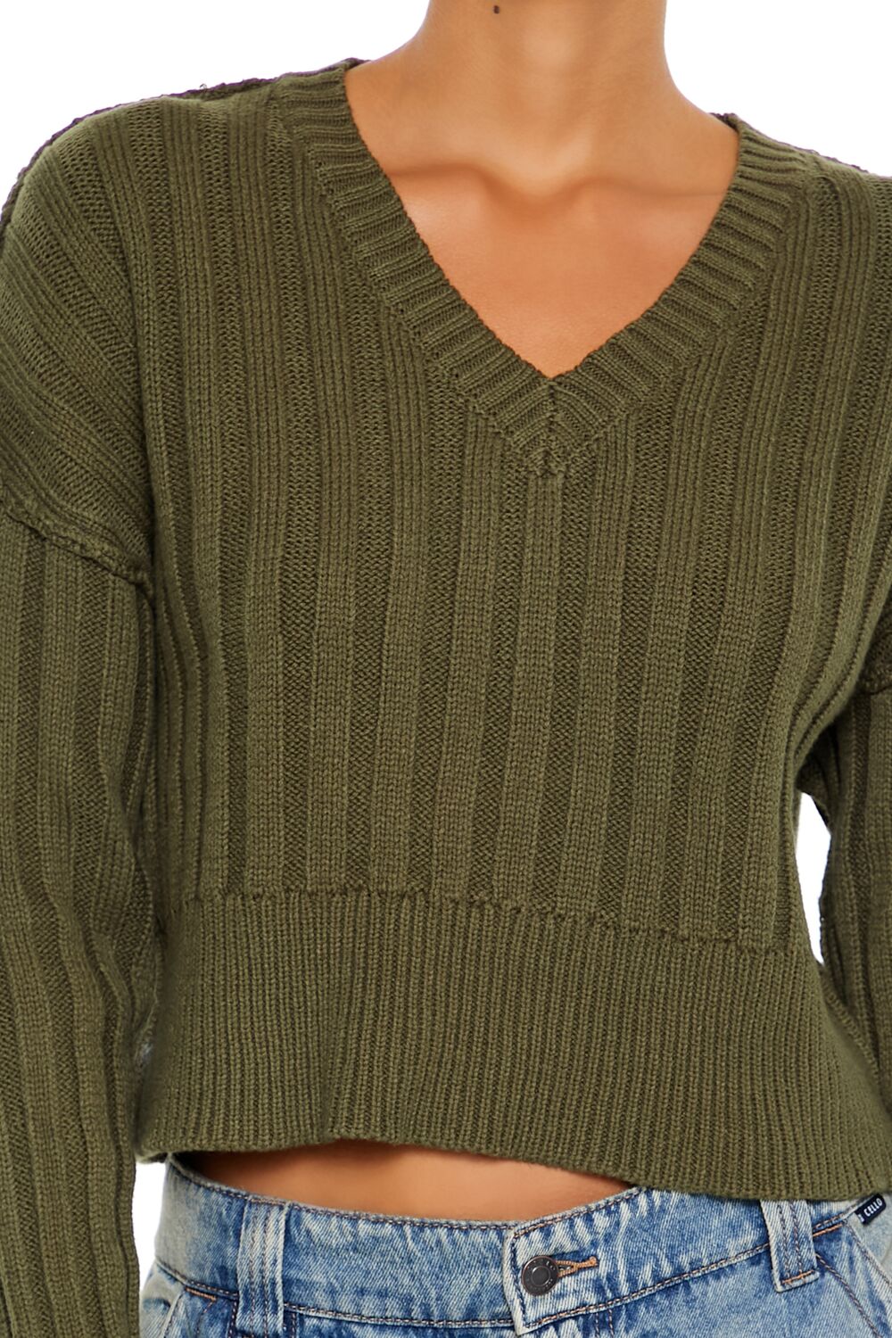  Forever 21 Chunky Knit Cropped Sweater - olivine - Bonton