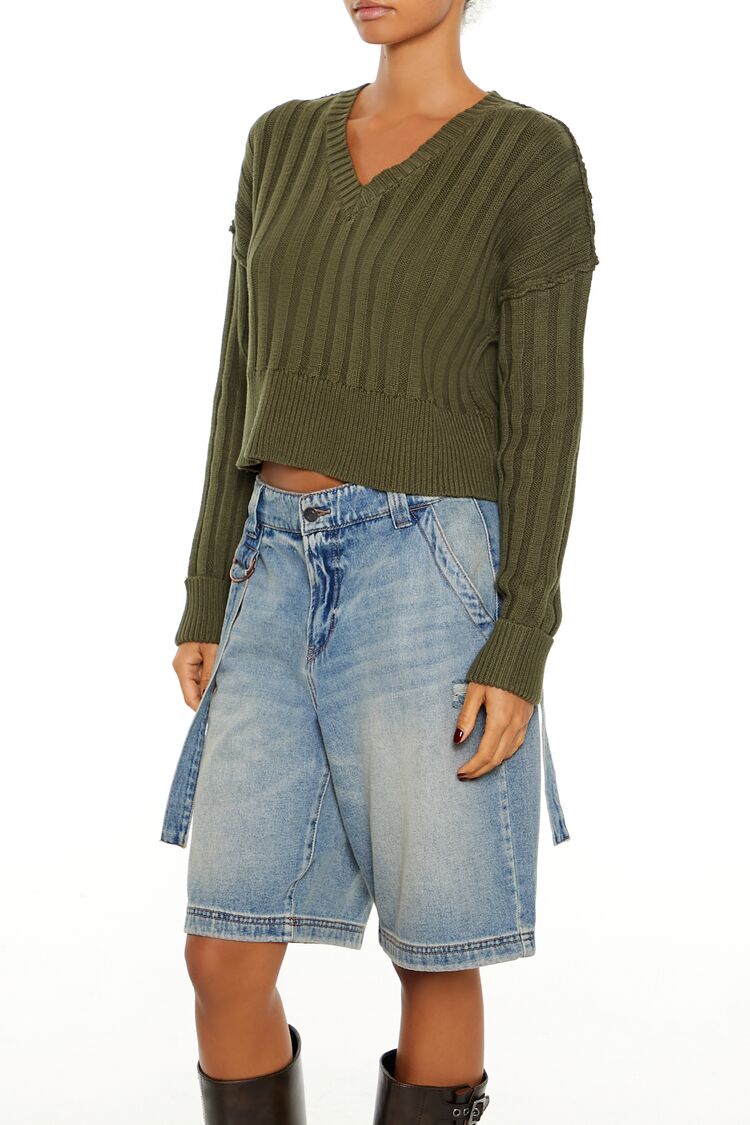  Forever 21 Chunky Knit Cropped Sweater - olivine - Bonton