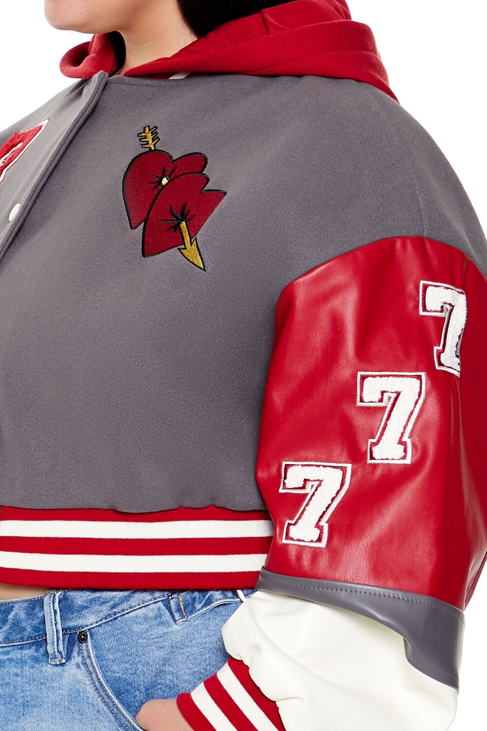  Forever 21 Plus Size Baby Girl Varsity Jacket - grey-red-swatch - Bonton