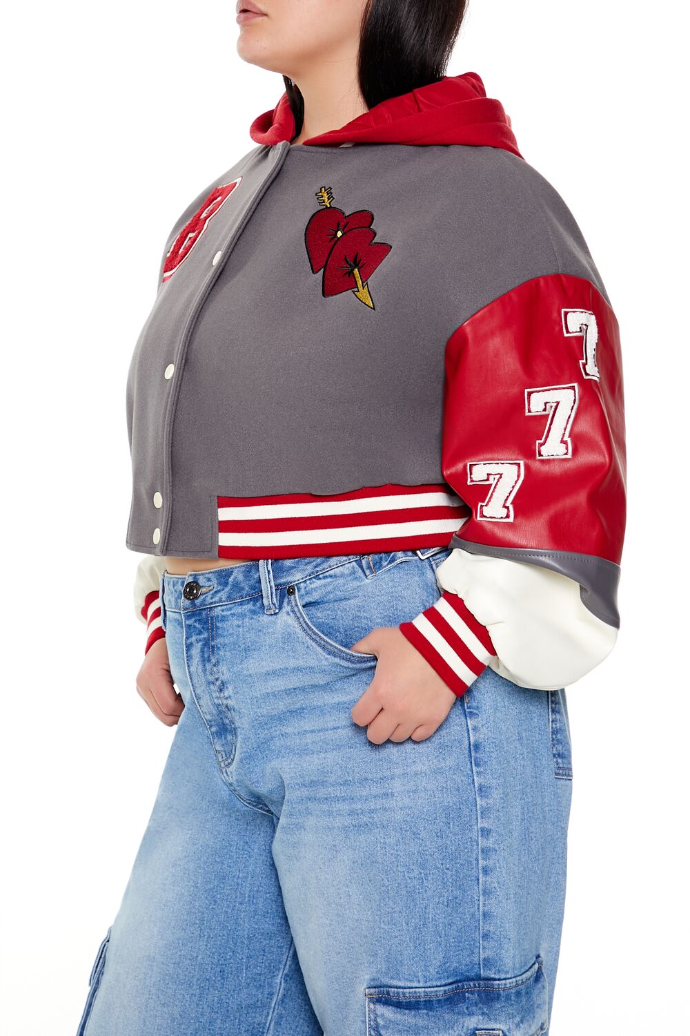  Forever 21 Plus Size Baby Girl Varsity Jacket - grey-red-swatch - Bonton